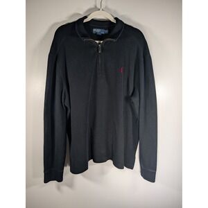 Polo Ralph Lauren Mens XL Black 100%Cotton Quarter Zip Pullover Sweater Red Pony